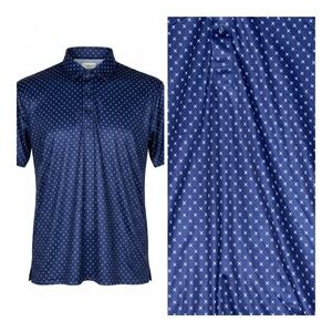 NWOT Collars & Co Mens Polo Shirt Medium Dress Collar Geometric Print Golf Blue